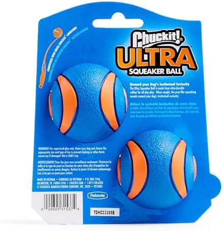 Chuckit! Ultra Squeaker Fetch Balls for Dogs, Floats, Medium 2.5in, 2 Pack