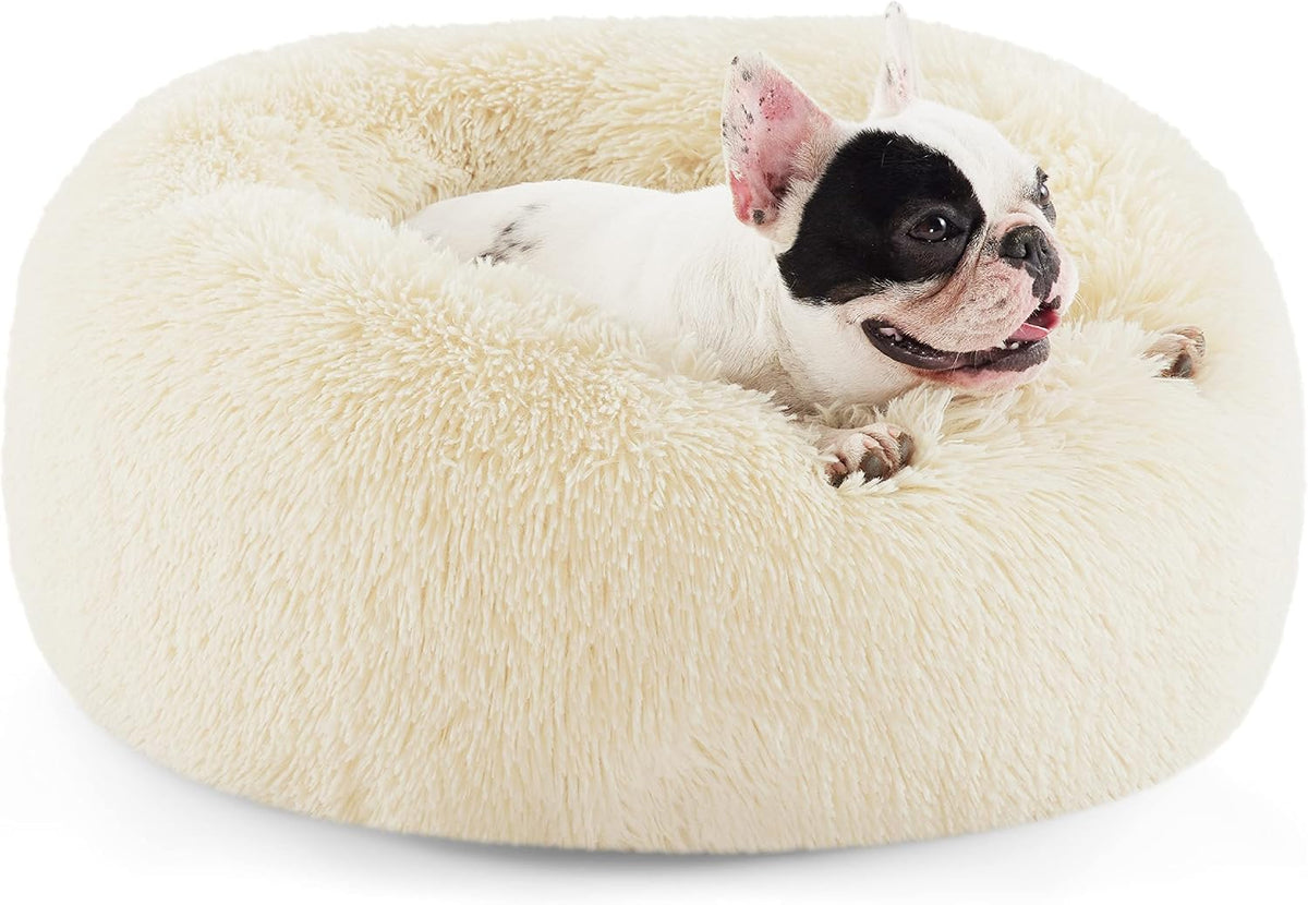 Bedsure Calming Small Medium Dog Bed Donut Washable Puppy Bed,27ins Camel