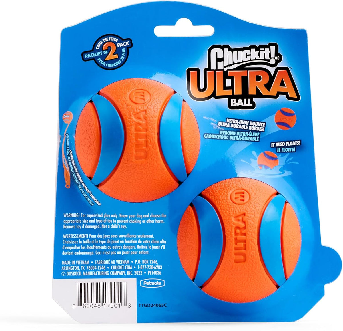 Chuckit! Ultra Squeaker Fetch Balls for Dogs, Floats, Medium 2.5in, 2 Pack