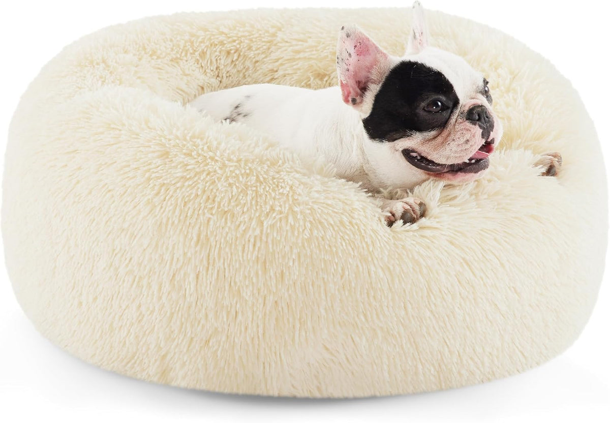 Bedsure Calming Small Medium Dog Bed Donut Washable Puppy Bed,27ins Camel
