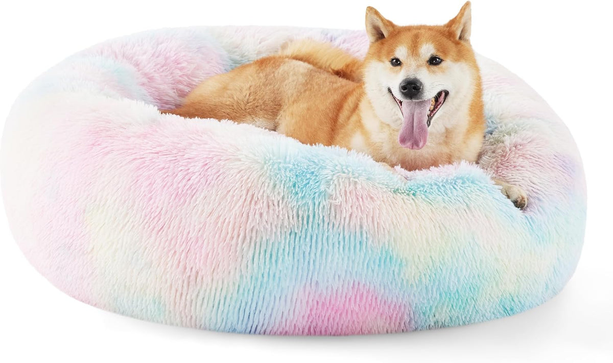 Bedsure Calming Small Medium Dog Bed Donut Washable Puppy Bed,27ins Camel