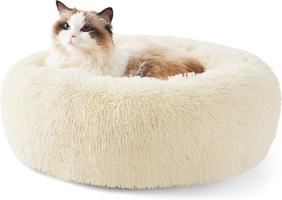 Bedsure Calming Small Medium Dog Bed Donut Washable Puppy Bed,27ins Camel
