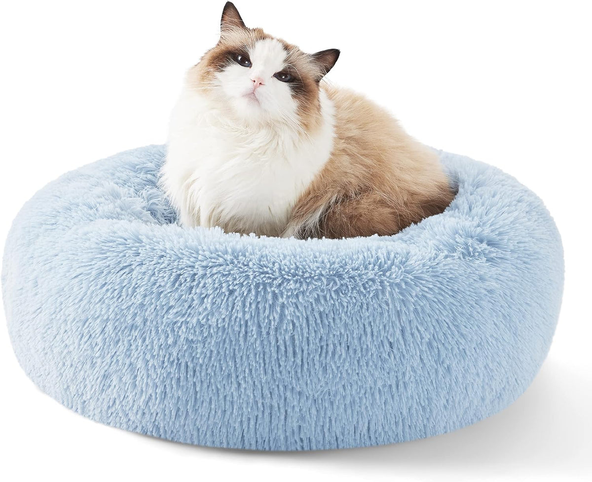 Bedsure Calming Small Medium Dog Bed Donut Washable Puppy Bed,27ins Camel