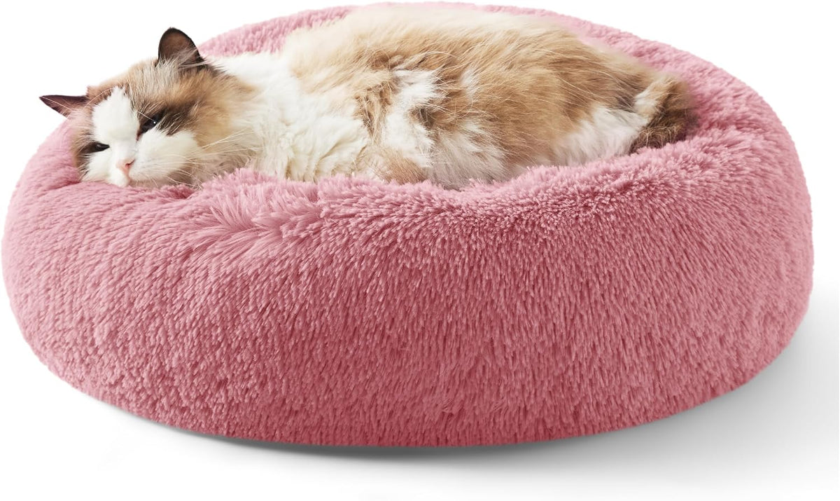 Bedsure Calming Small Medium Dog Bed Donut Washable Puppy Bed,27ins Camel