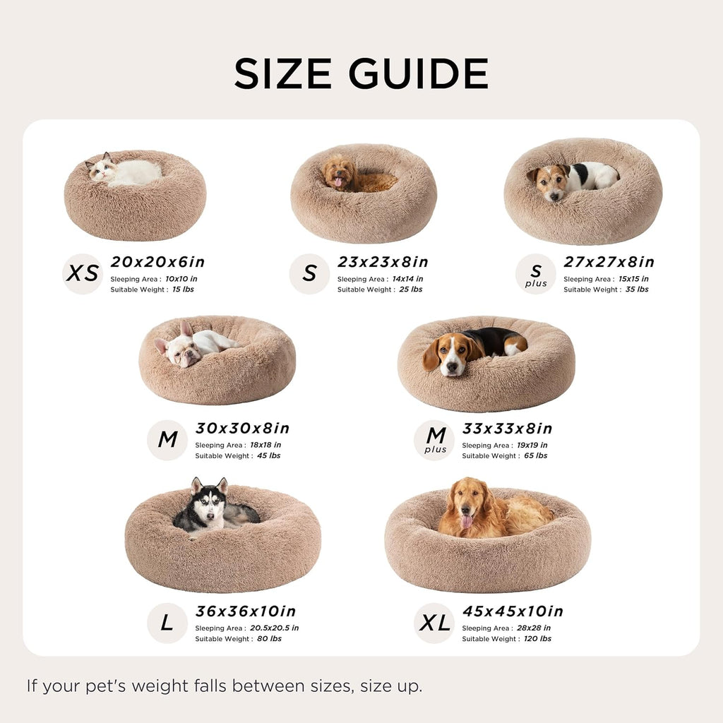 Bedsure Calming Small Medium Dog Bed Donut Washable Puppy Bed,27ins Camel