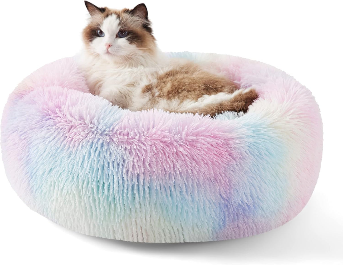 Bedsure Calming Small Medium Dog Bed Donut Washable Puppy Bed,27ins Camel