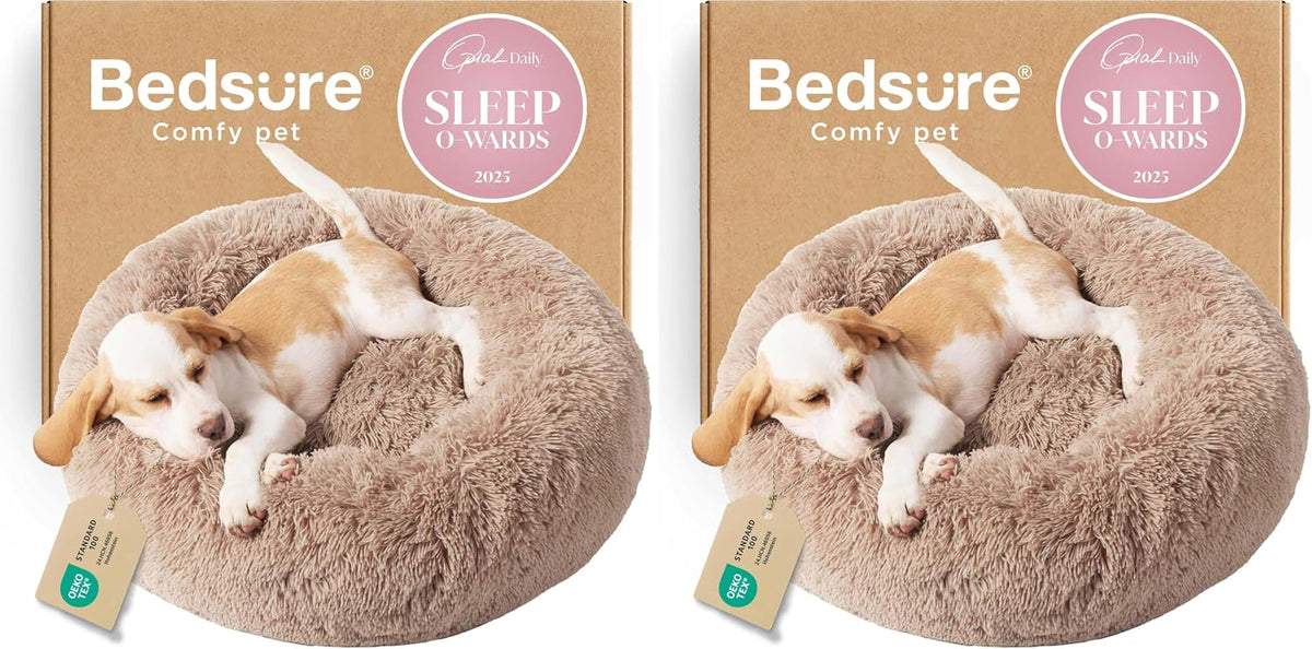 Bedsure Calming Small Medium Dog Bed Donut Washable Puppy Bed,27ins Camel