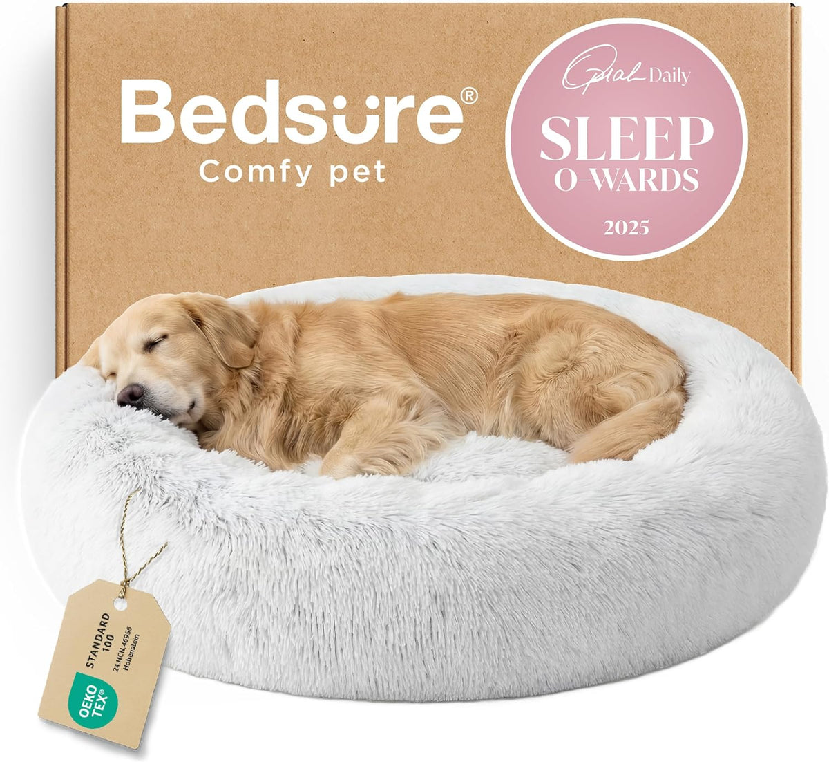 Bedsure Calming Small Medium Dog Bed Donut Washable Puppy Bed,27ins Camel