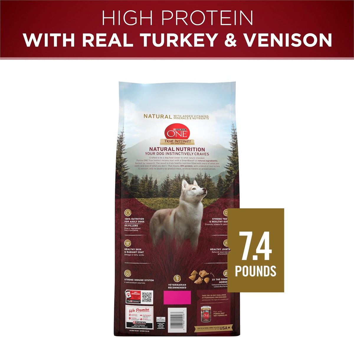 Purina ONE True Instinct Dry Dog Food, Real Turkey & Venison, 7.4 lb Bag