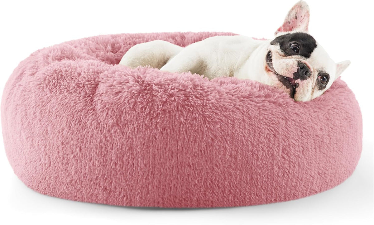 Bedsure Calming Small Medium Dog Bed Donut Washable Puppy Bed,27ins Camel