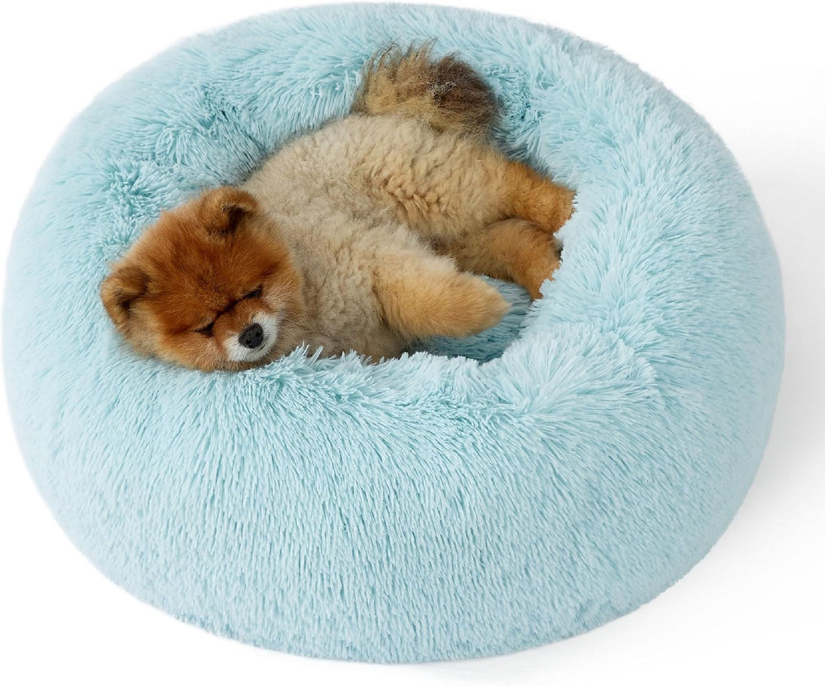 Bedsure Calming Small Medium Dog Bed Donut Washable Puppy Bed,27ins Camel