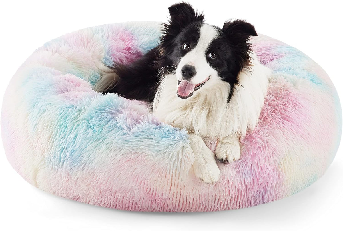 Bedsure Calming Small Medium Dog Bed Donut Washable Puppy Bed,27ins Camel
