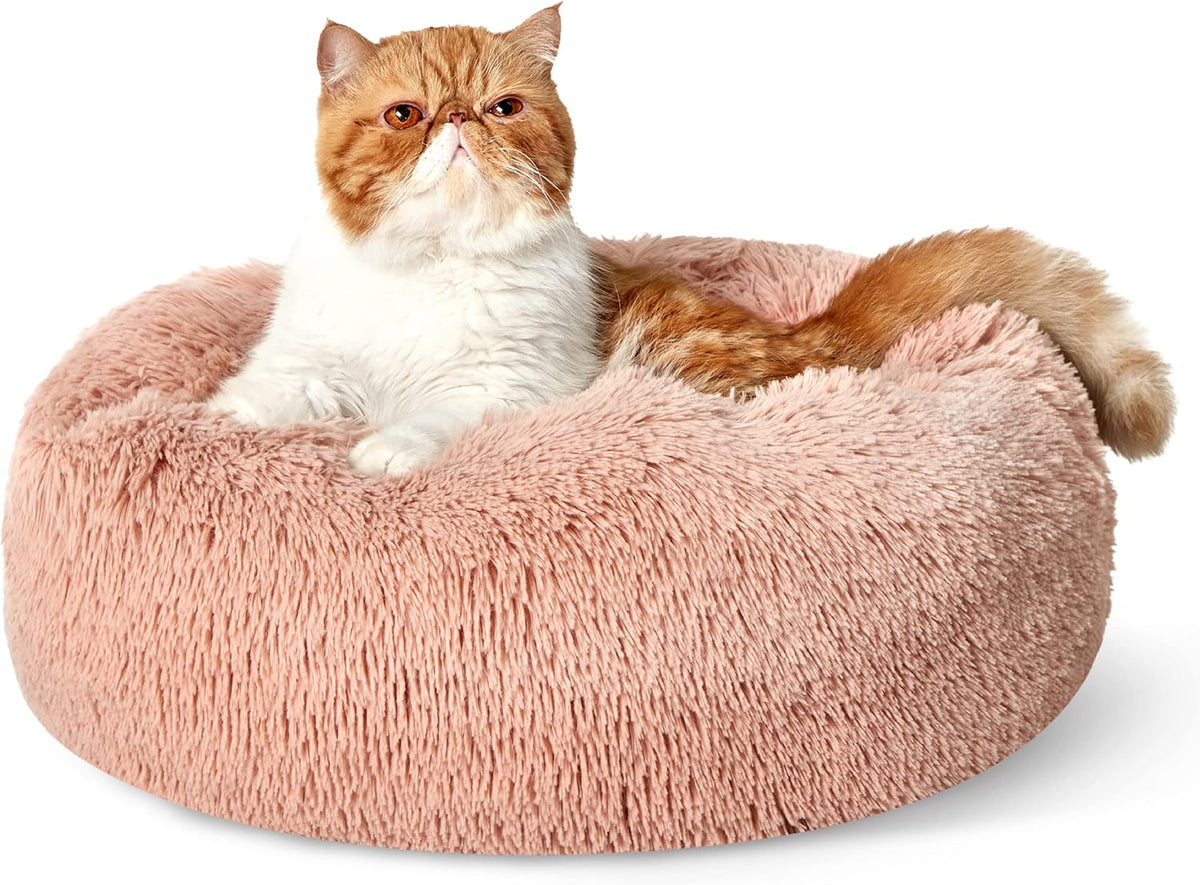 Bedsure Calming Small Medium Dog Bed Donut Washable Puppy Bed,27ins Camel
