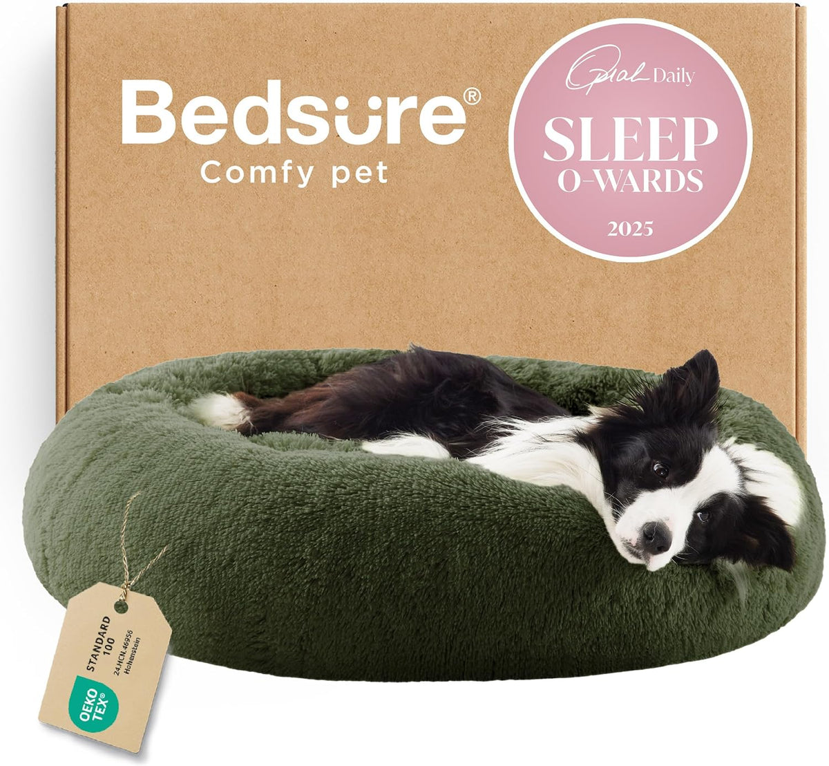 Bedsure Calming Small Medium Dog Bed Donut Washable Puppy Bed,27ins Camel