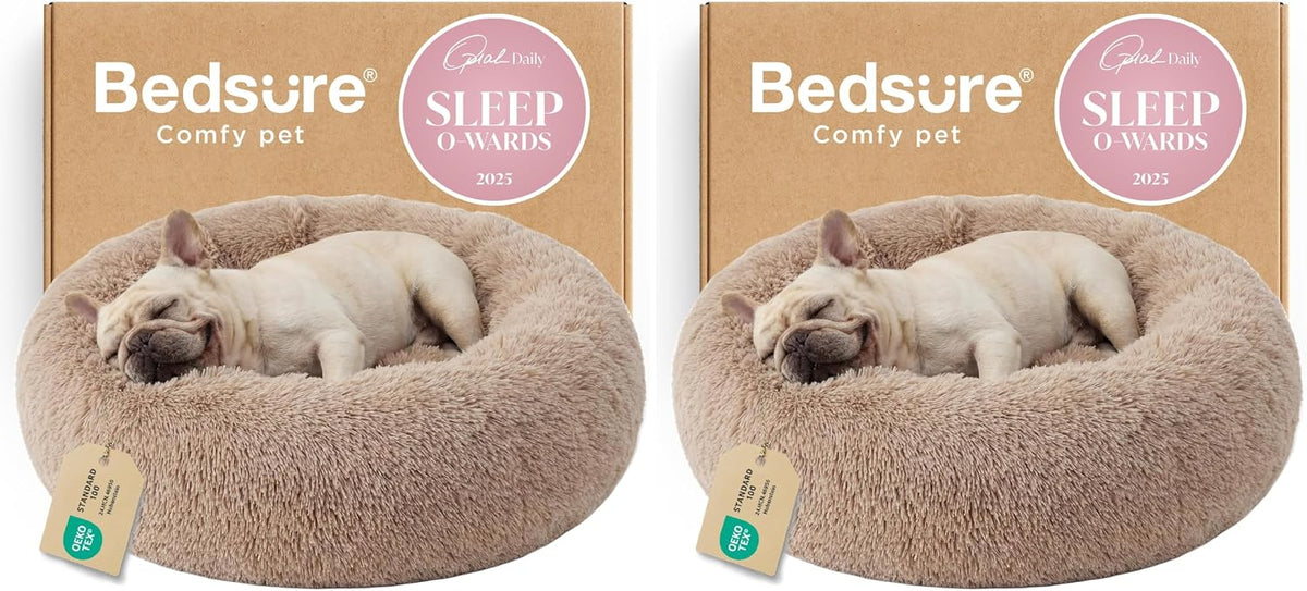 Bedsure Calming Small Medium Dog Bed Donut Washable Puppy Bed,27ins Camel