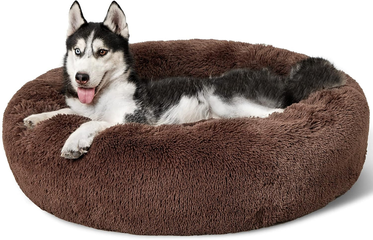 Bedsure Calming Small Medium Dog Bed Donut Washable Puppy Bed,27ins Camel