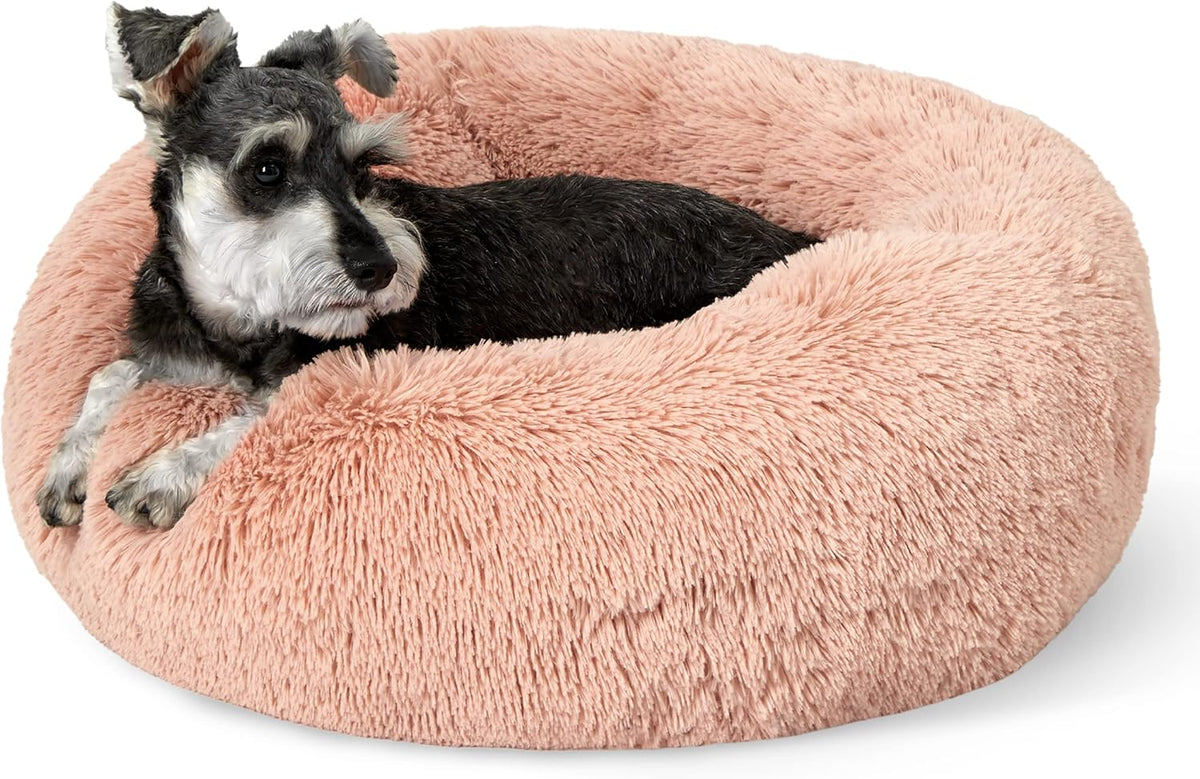 Bedsure Calming Small Medium Dog Bed Donut Washable Puppy Bed,27ins Camel