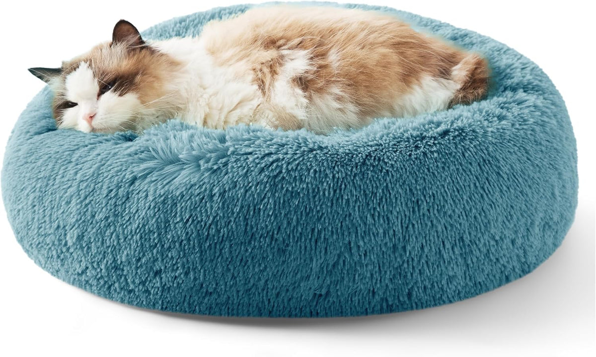 Bedsure Calming Small Medium Dog Bed Donut Washable Puppy Bed,27ins Camel