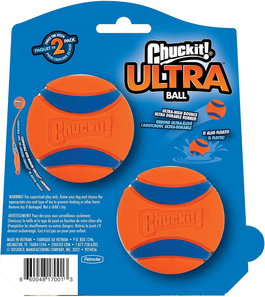 Chuckit! Ultra Squeaker Fetch Balls for Dogs, Floats, Medium 2.5in, 2 Pack