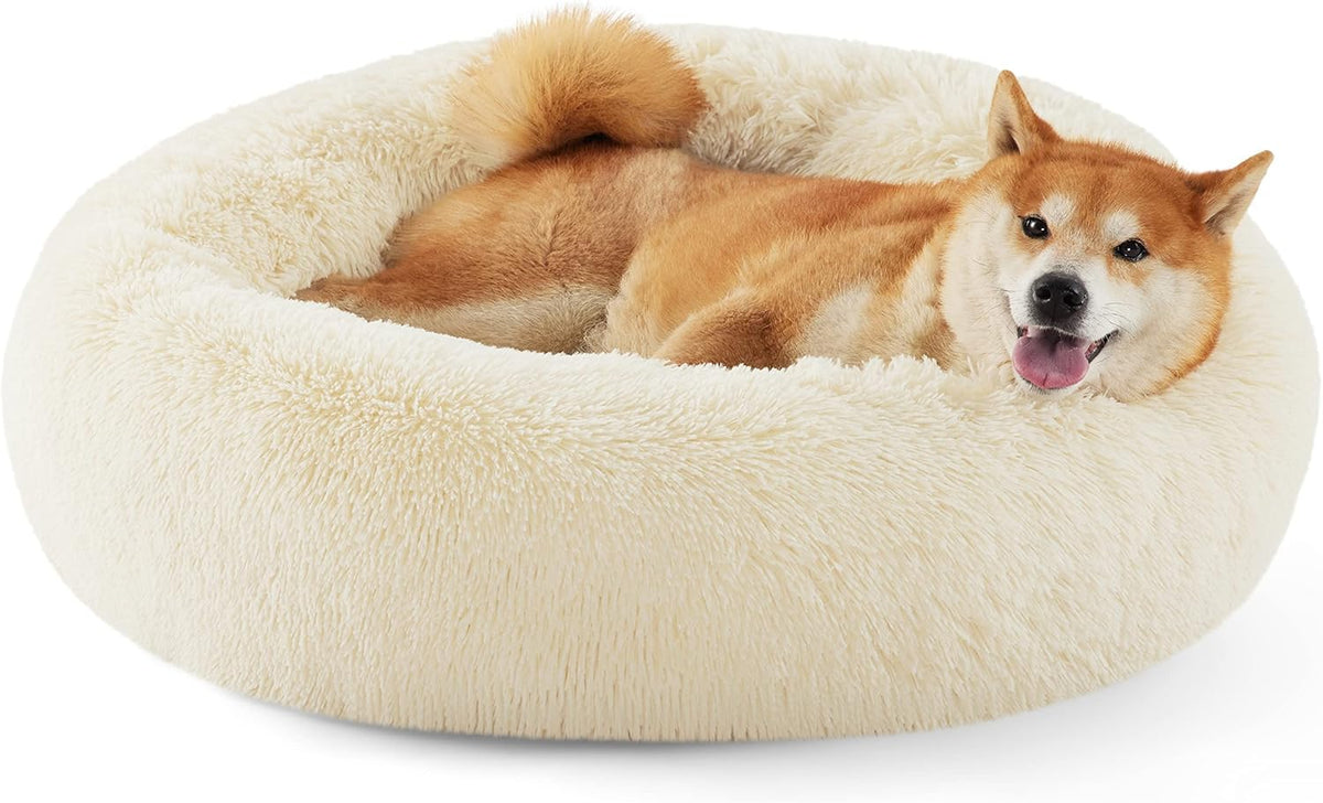 Bedsure Calming Small Medium Dog Bed Donut Washable Puppy Bed,27ins Camel