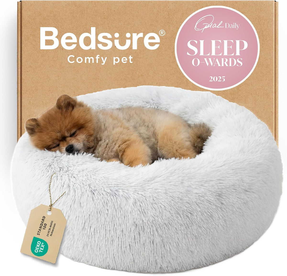 Bedsure Calming Small Medium Dog Bed Donut Washable Puppy Bed,27ins Camel