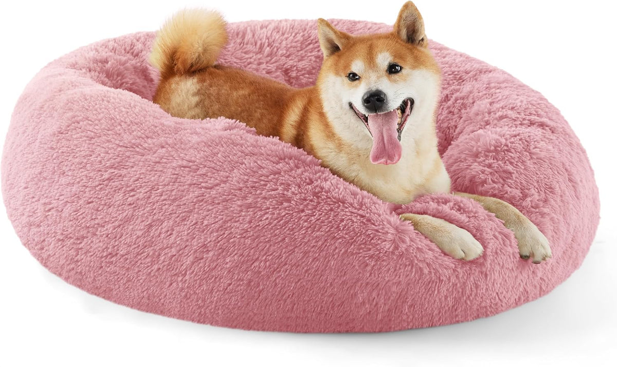 Bedsure Calming Small Medium Dog Bed Donut Washable Puppy Bed,27ins Camel