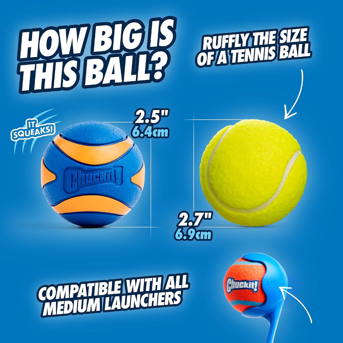 Chuckit! Ultra Squeaker Fetch Balls for Dogs, Floats, Medium 2.5in, 2 Pack