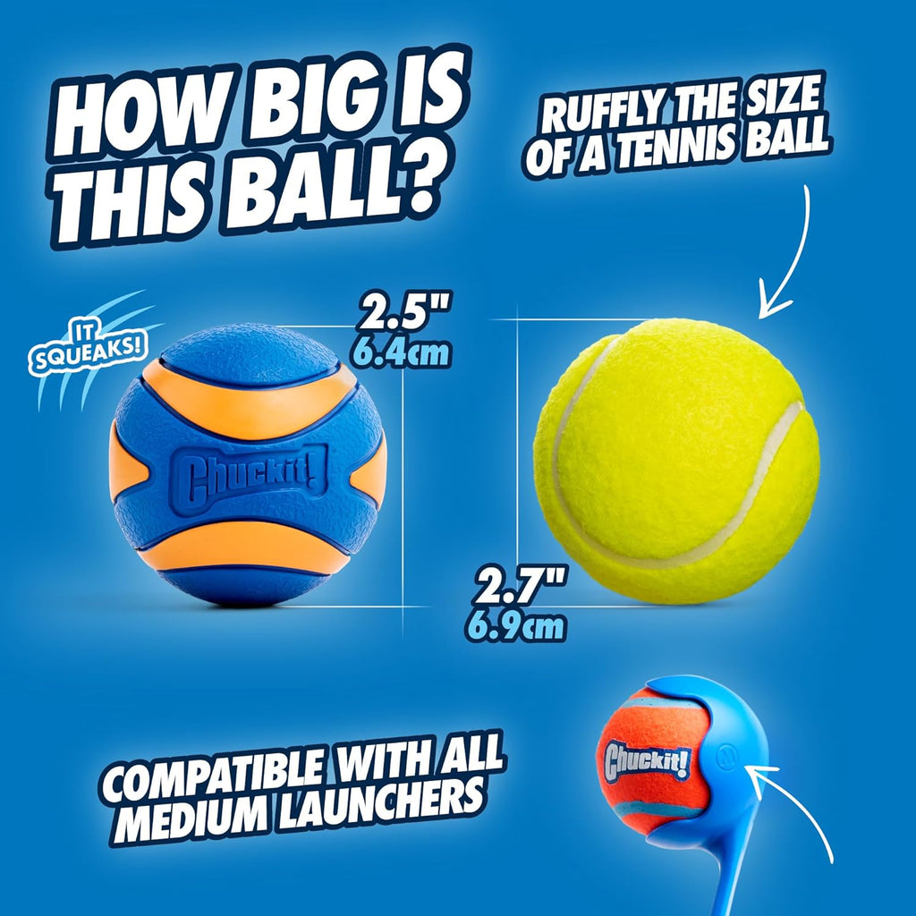Chuckit! Ultra Squeaker Fetch Balls for Dogs, Floats, Medium 2.5in, 2 Pack