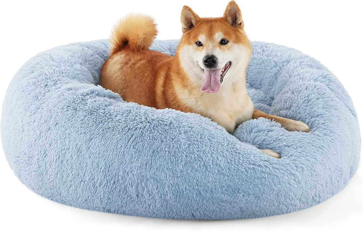 Bedsure Calming Small Medium Dog Bed Donut Washable Puppy Bed,27ins Camel