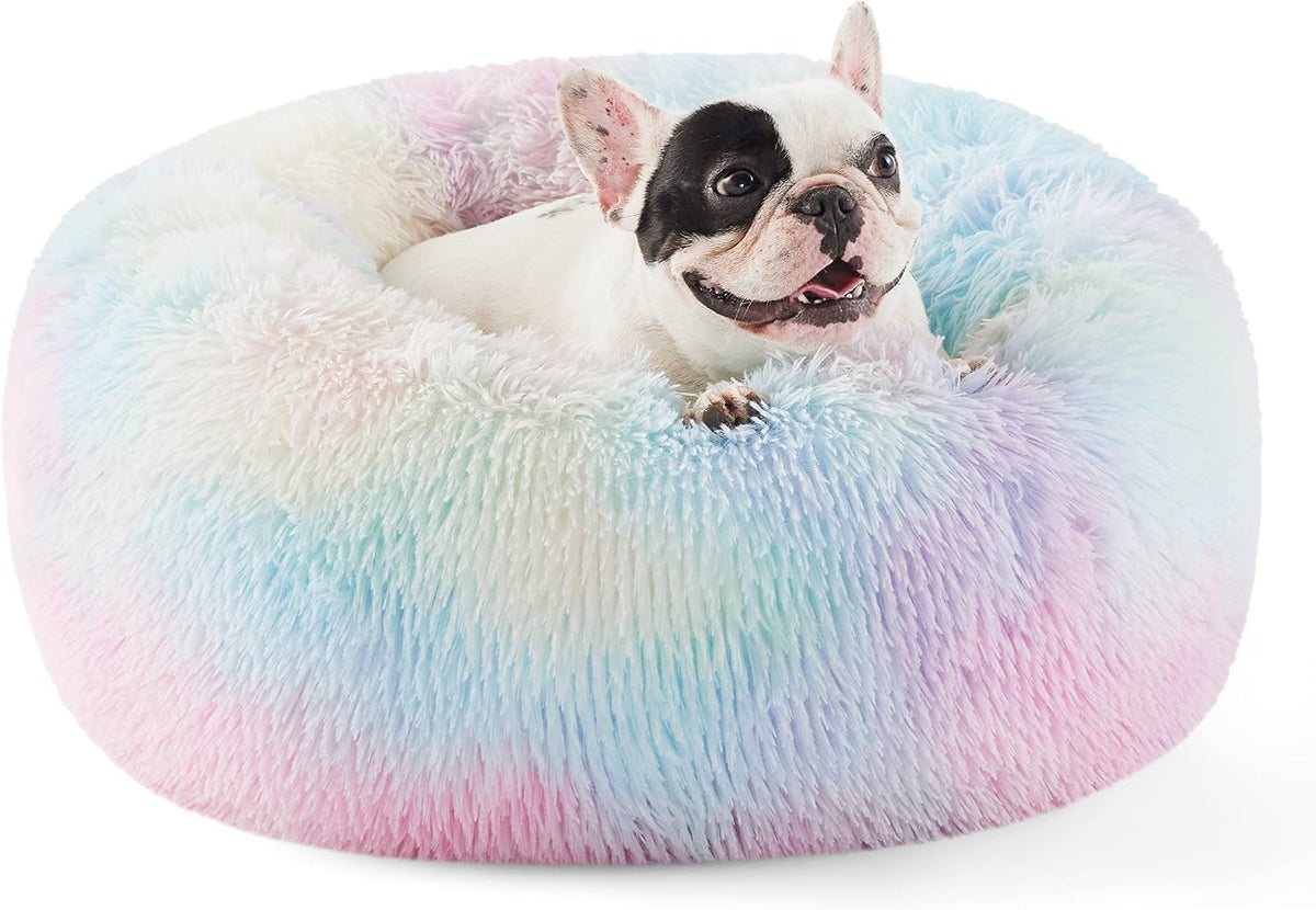 Bedsure Calming Small Medium Dog Bed Donut Washable Puppy Bed,27ins Camel