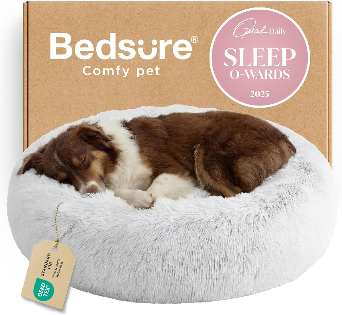 Bedsure Calming Small Medium Dog Bed Donut Washable Puppy Bed,27ins Camel