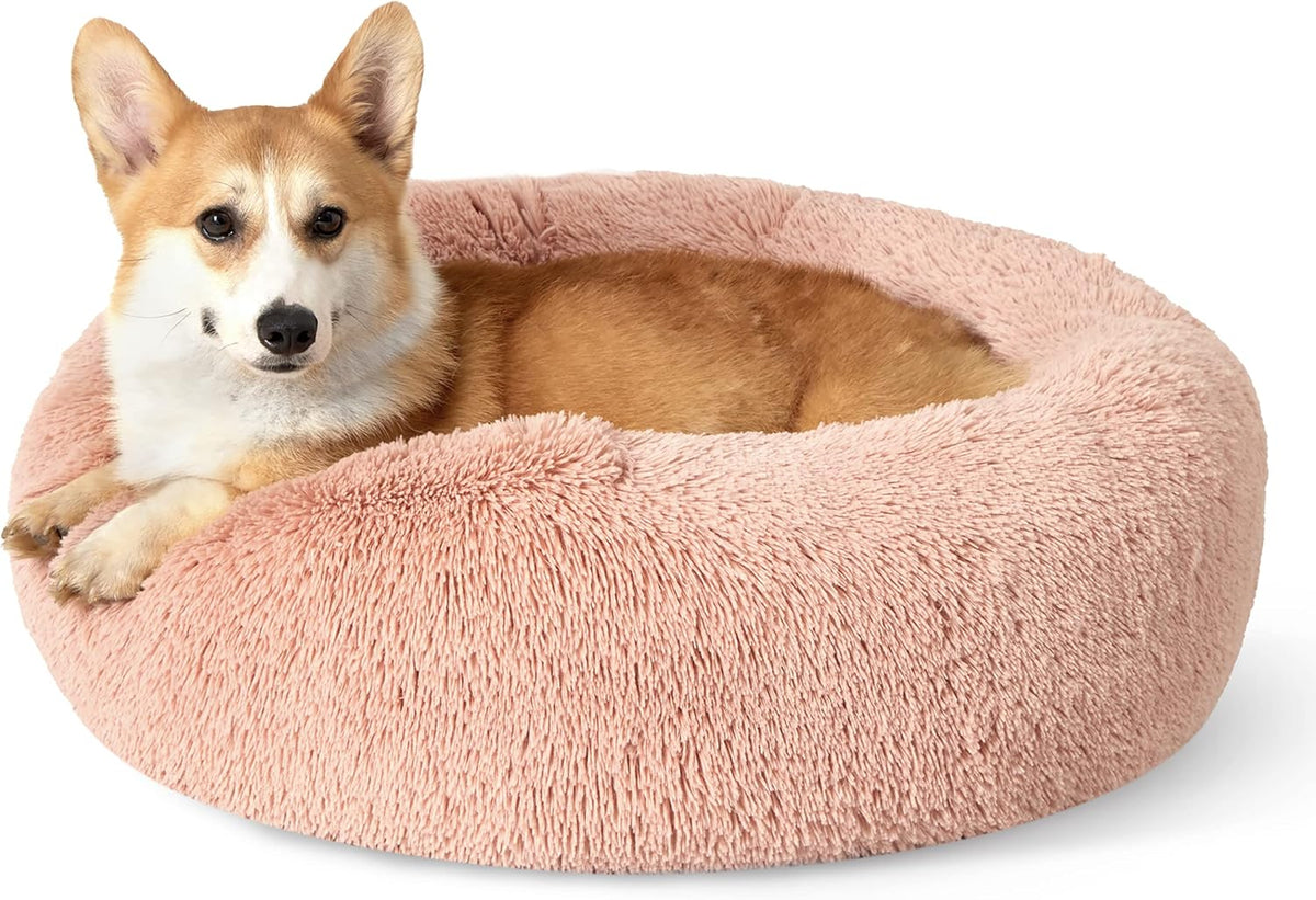 Bedsure Calming Small Medium Dog Bed Donut Washable Puppy Bed,27ins Camel