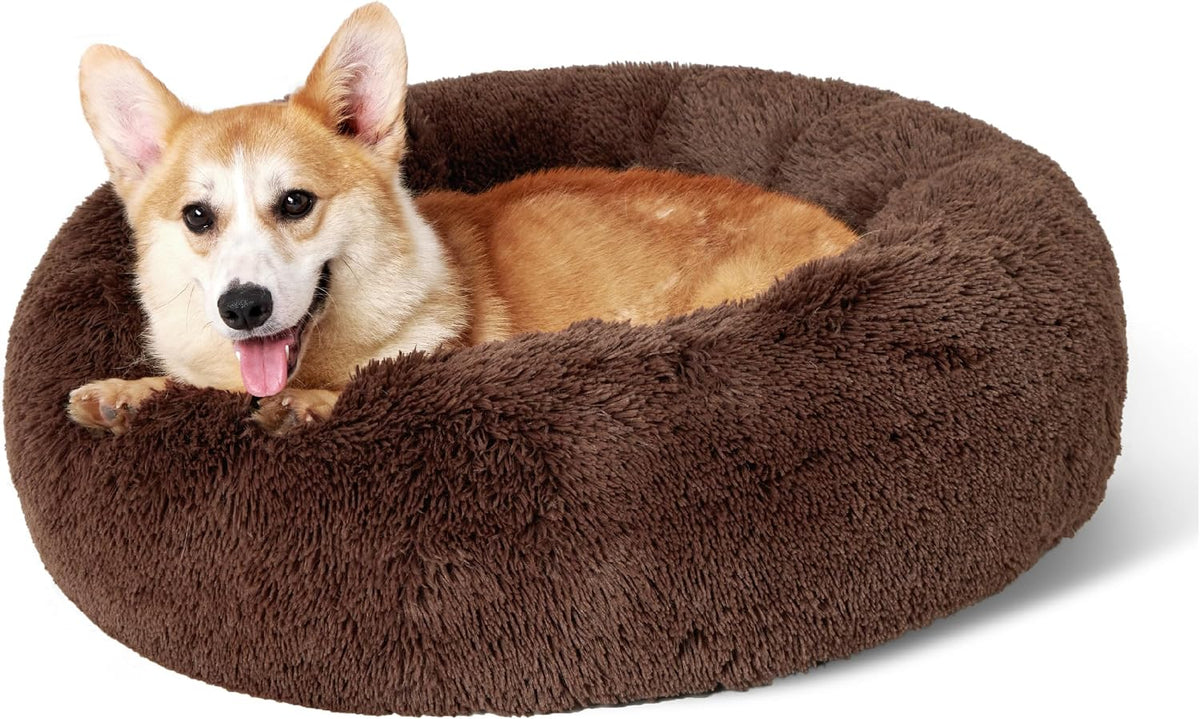 Bedsure Calming Small Medium Dog Bed Donut Washable Puppy Bed,27ins Camel