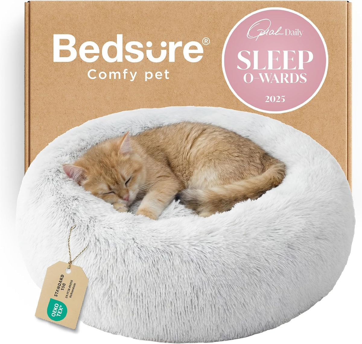 Bedsure Calming Small Medium Dog Bed Donut Washable Puppy Bed,27ins Camel