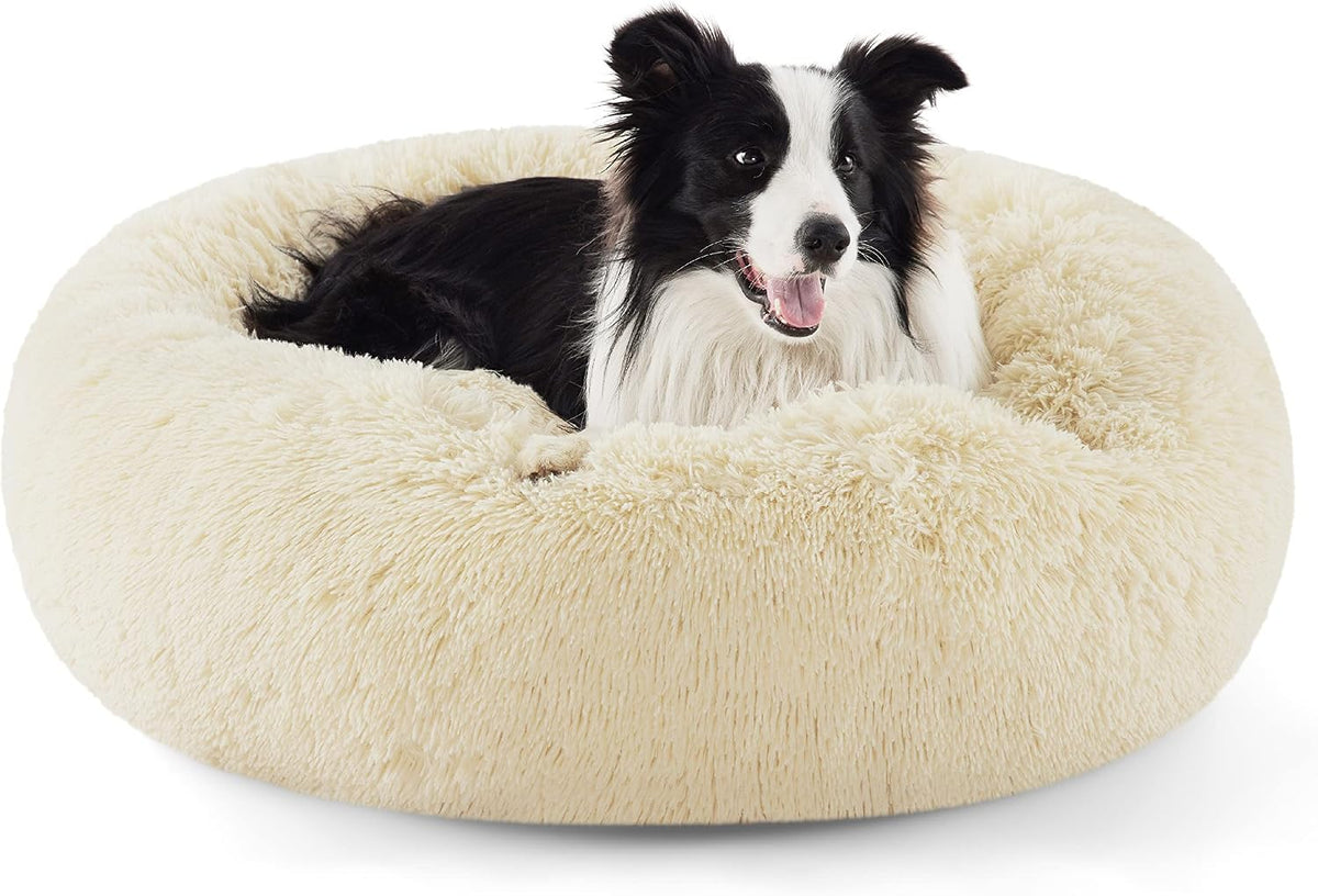 Bedsure Calming Small Medium Dog Bed Donut Washable Puppy Bed,27ins Camel