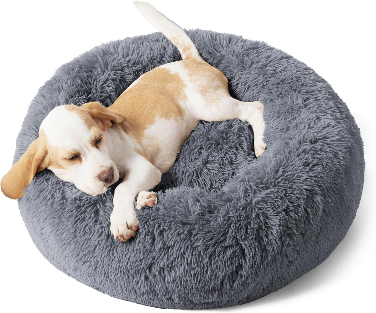 Bedsure Calming Small Medium Dog Bed Donut Washable Puppy Bed,27ins Camel