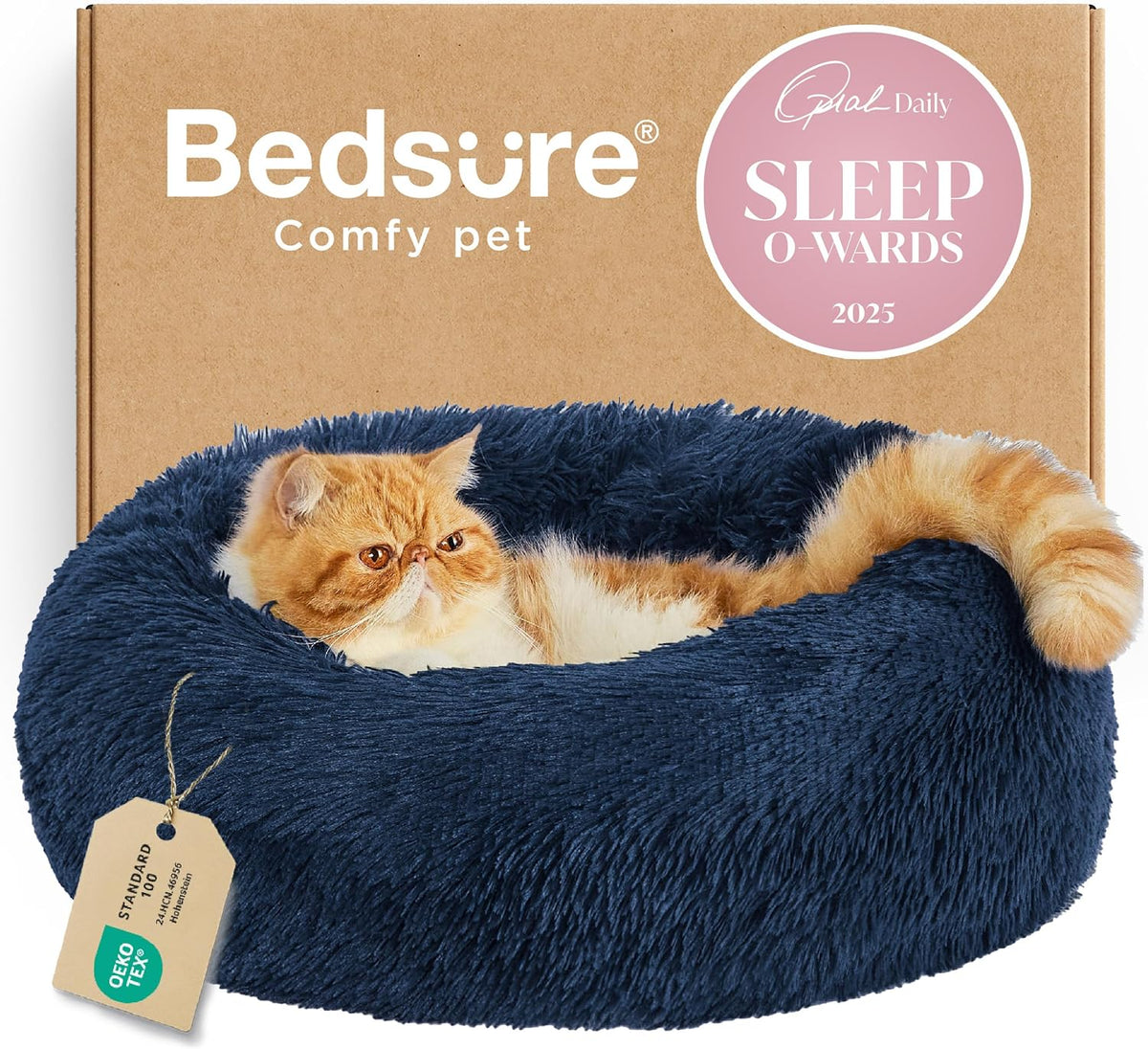Bedsure Calming Small Medium Dog Bed Donut Washable Puppy Bed,27ins Camel