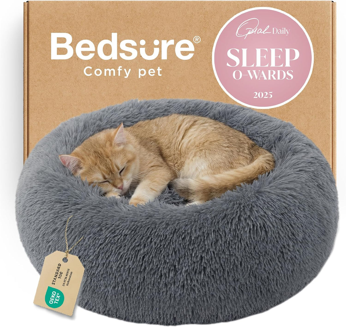Bedsure Calming Small Medium Dog Bed Donut Washable Puppy Bed,27ins Camel