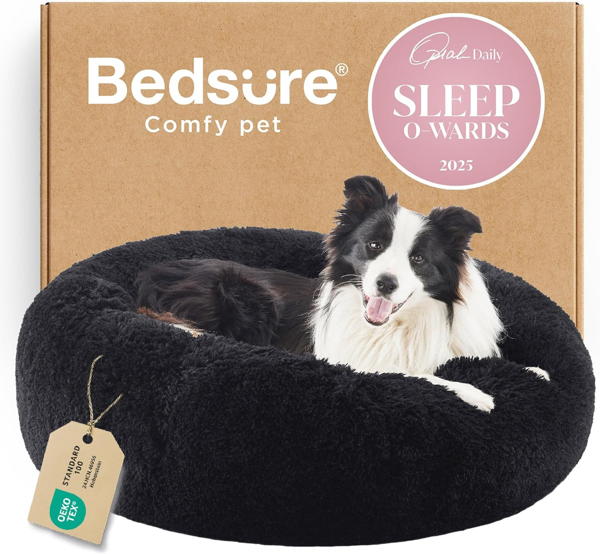 Bedsure Calming Small Medium Dog Bed Donut Washable Puppy Bed,27ins Camel