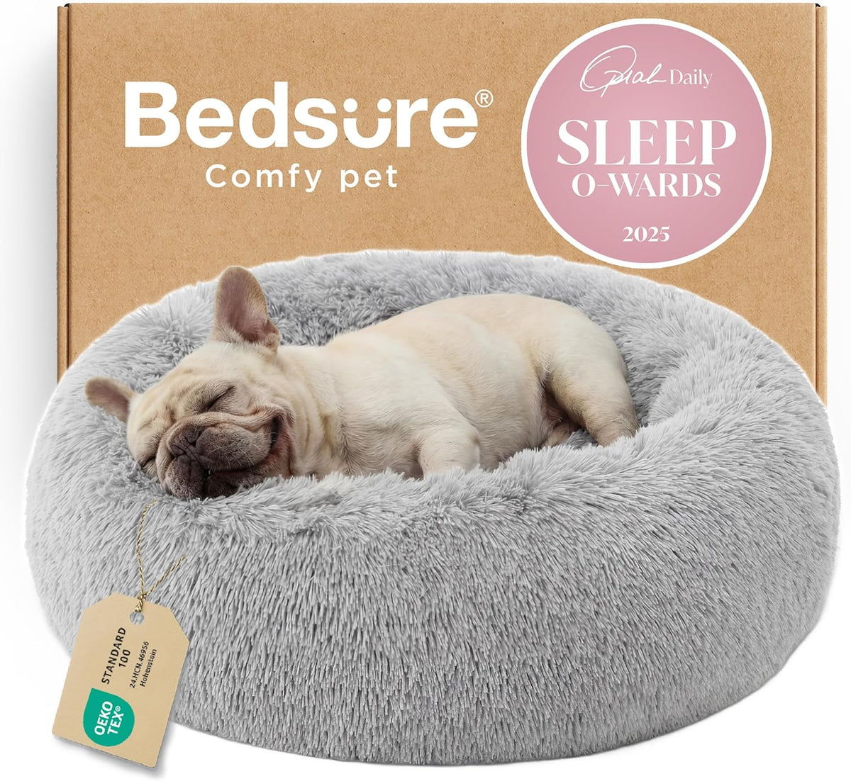 Bedsure Calming Small Medium Dog Bed Donut Washable Puppy Bed,27ins Camel