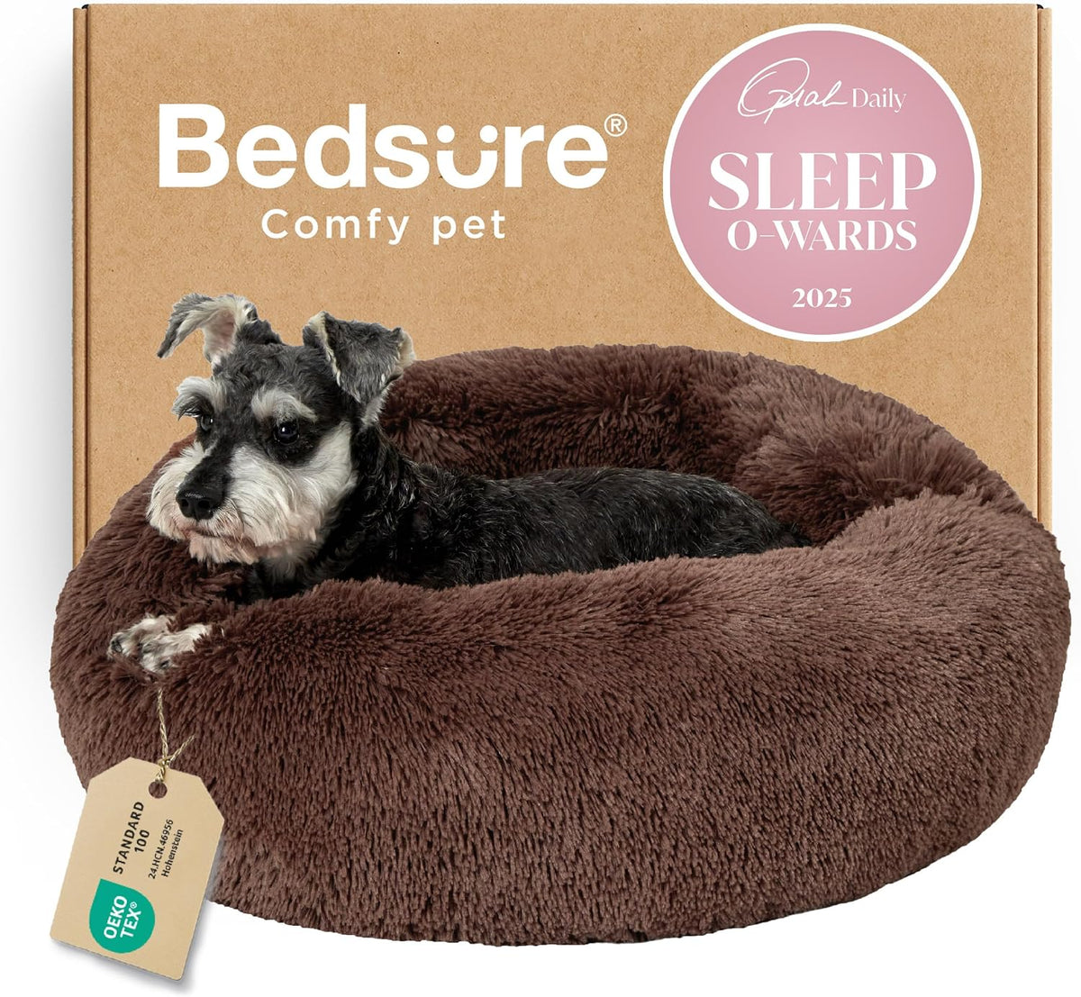 Bedsure Calming Small Medium Dog Bed Donut Washable Puppy Bed,27ins Camel