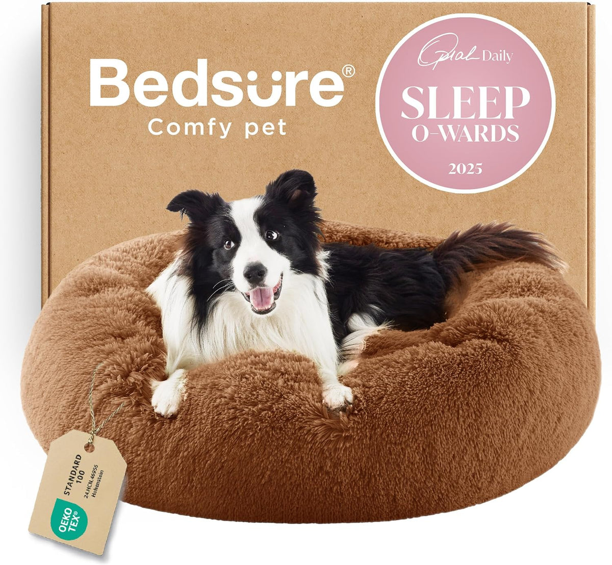 Bedsure Calming Small Medium Dog Bed Donut Washable Puppy Bed,27ins Camel