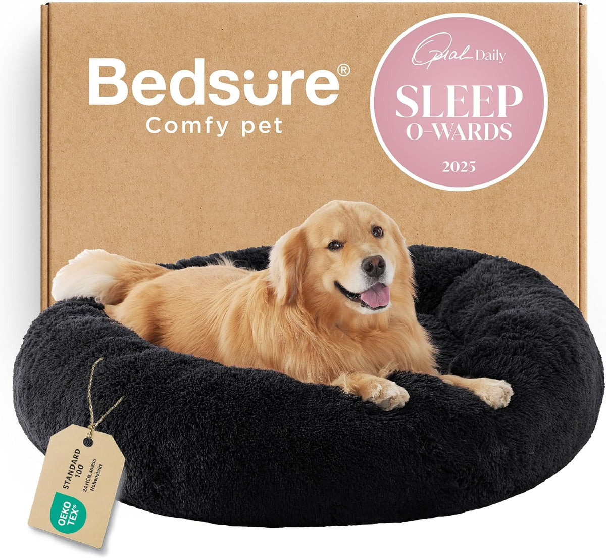 Bedsure Calming Small Medium Dog Bed Donut Washable Puppy Bed,27ins Camel