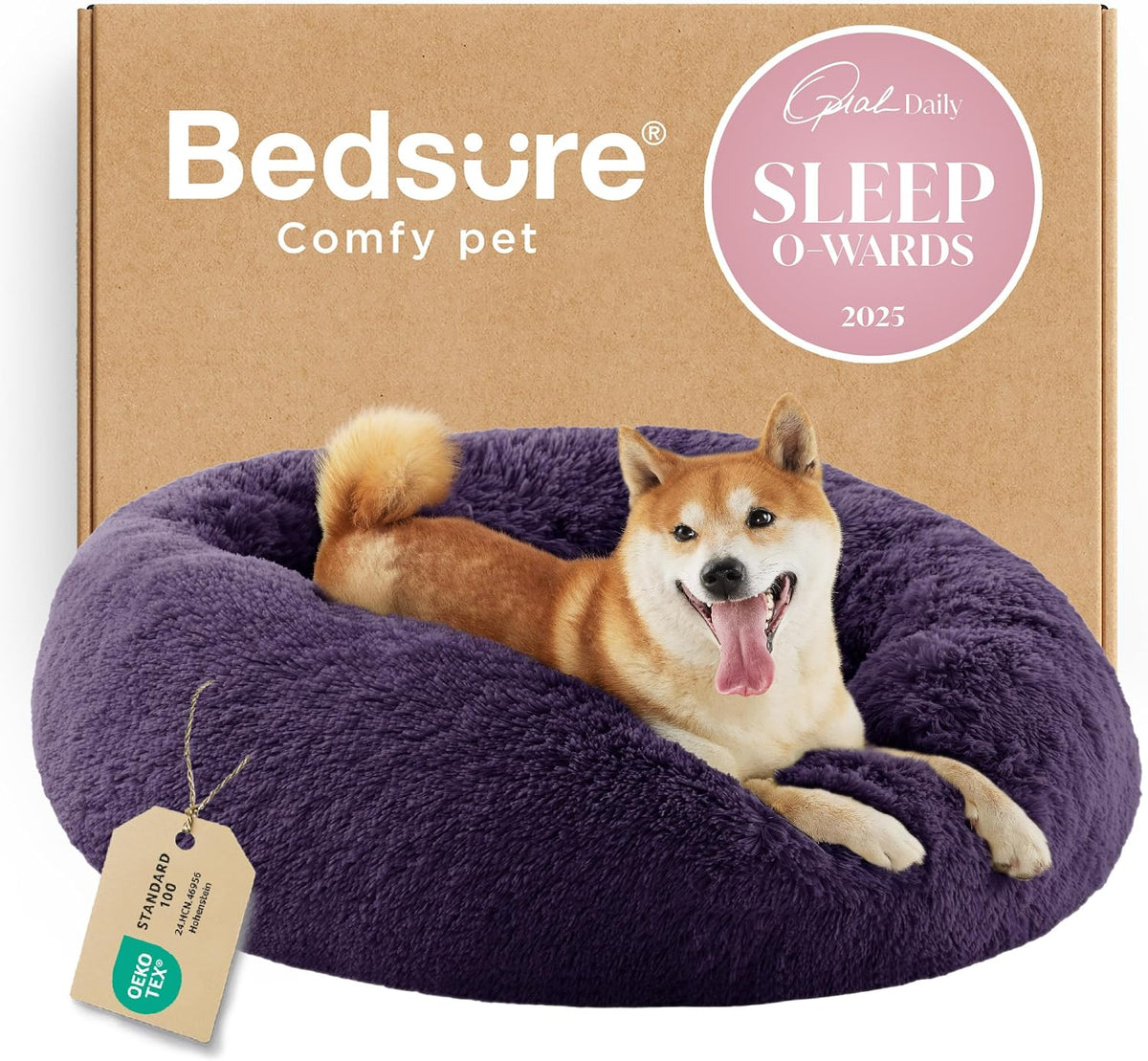 Bedsure Calming Small Medium Dog Bed Donut Washable Puppy Bed,27ins Camel