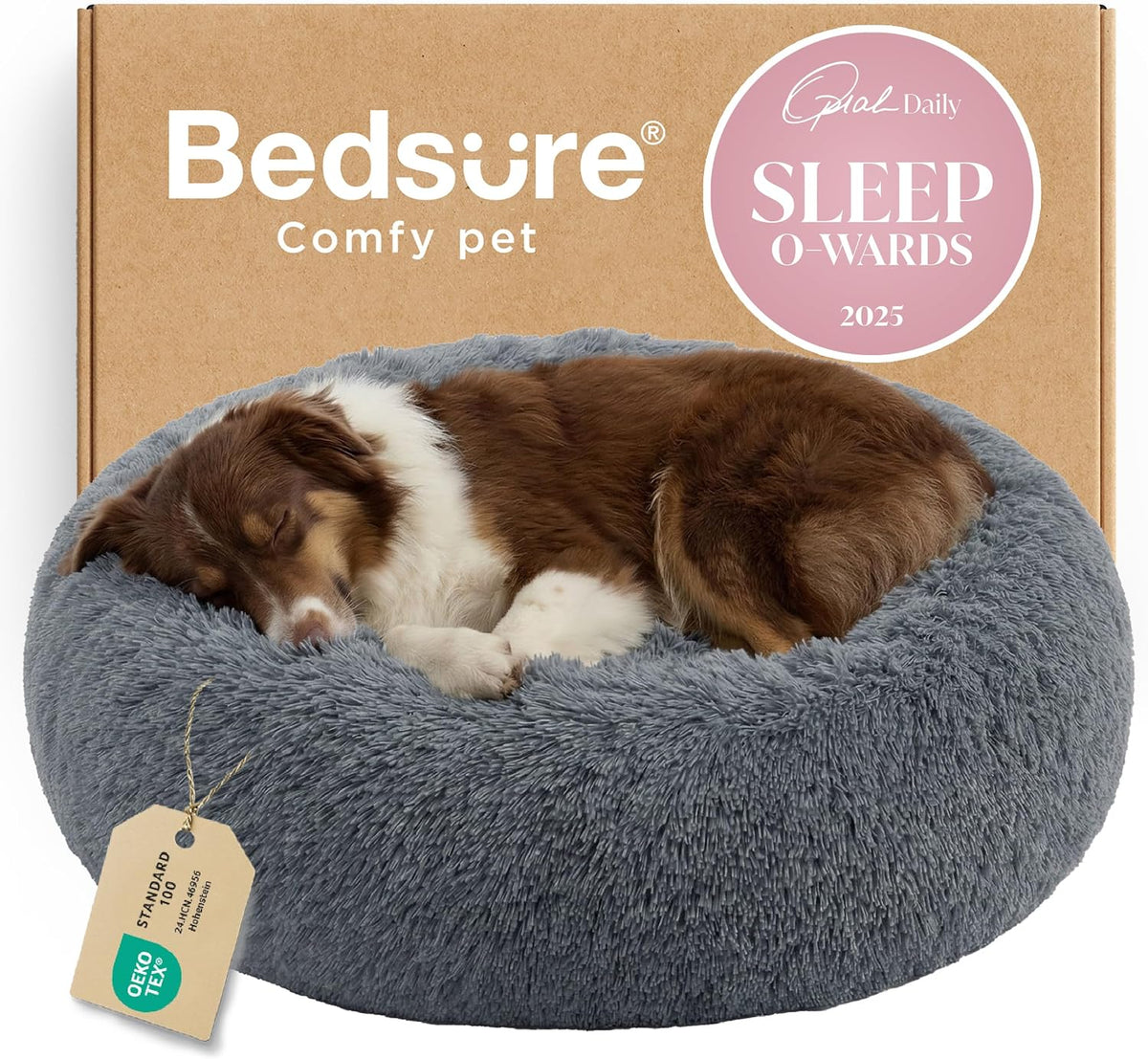 Bedsure Calming Small Medium Dog Bed Donut Washable Puppy Bed,27ins Camel
