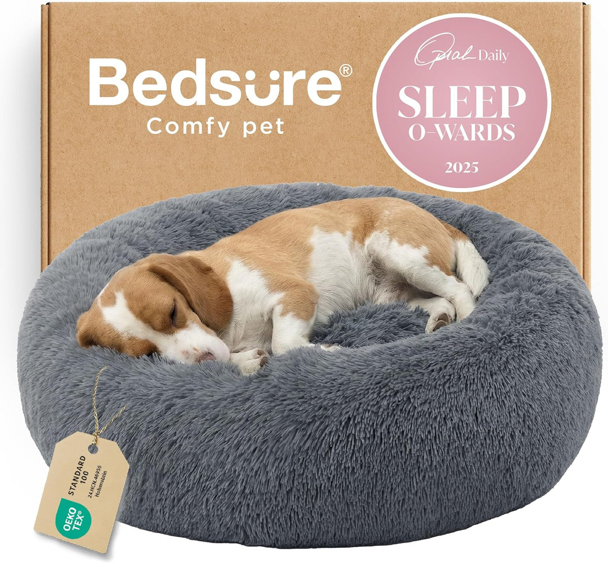 Bedsure Calming Small Medium Dog Bed Donut Washable Puppy Bed,27ins Camel
