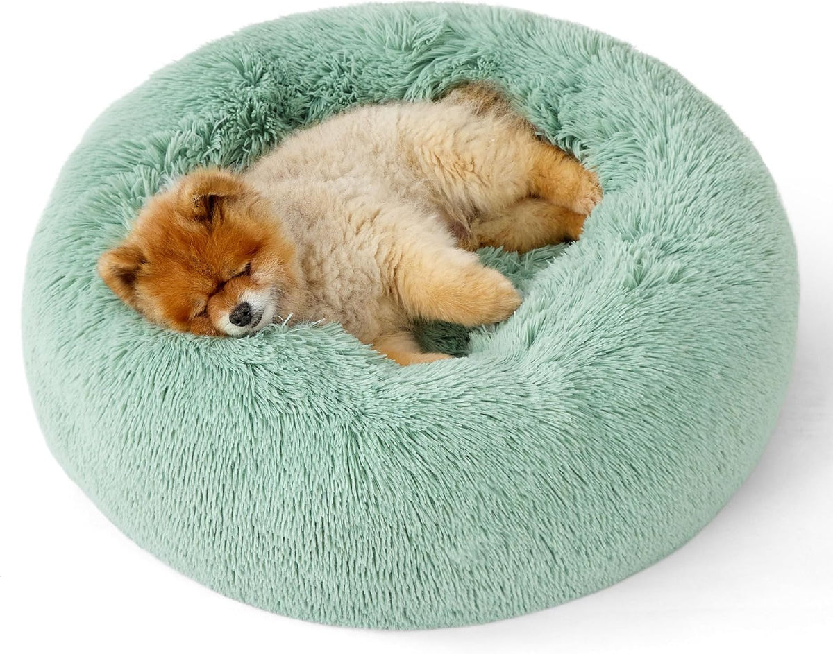 Bedsure Calming Small Medium Dog Bed Donut Washable Puppy Bed,27ins Camel