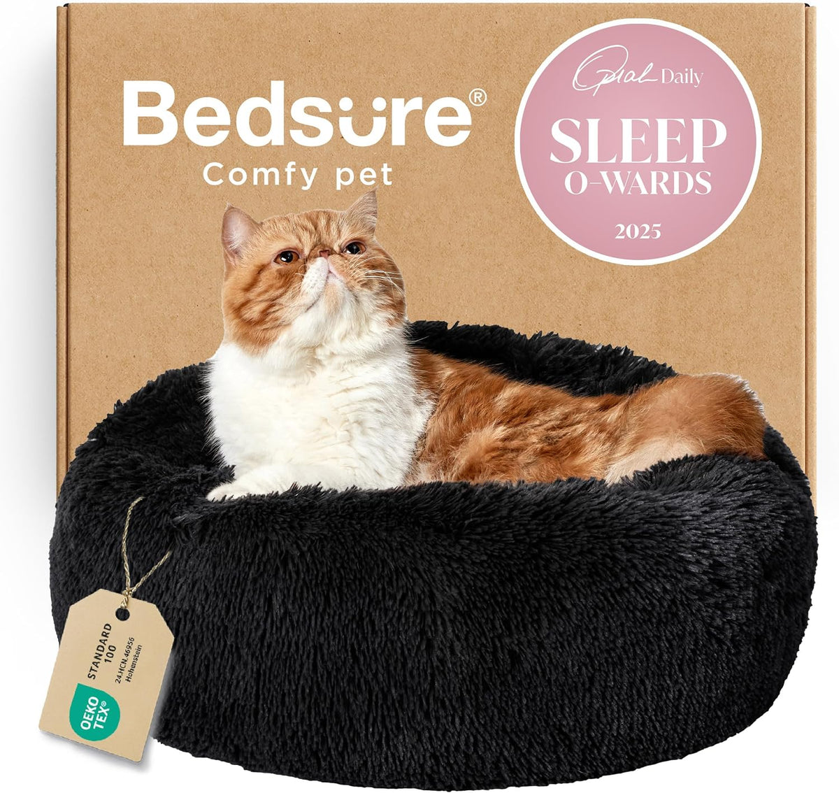 Bedsure Calming Small Medium Dog Bed Donut Washable Puppy Bed,27ins Camel