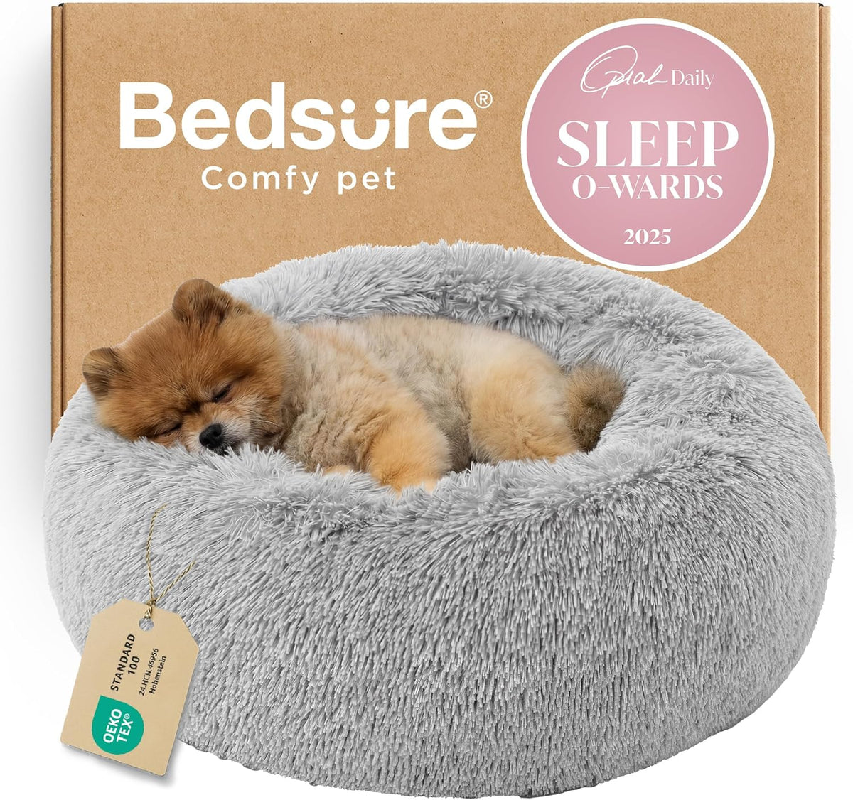 Bedsure Calming Small Medium Dog Bed Donut Washable Puppy Bed,27ins Camel