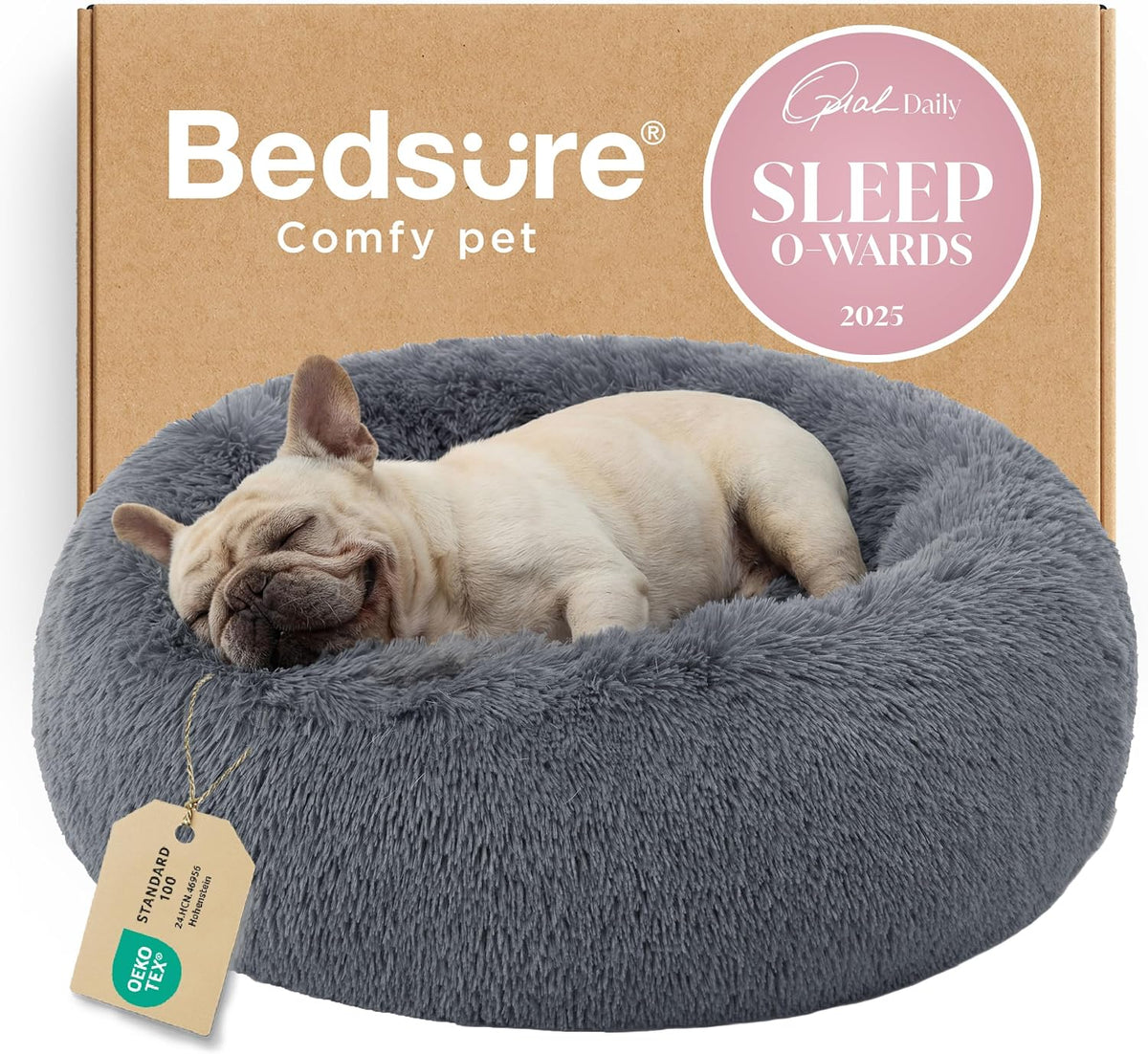 Bedsure Calming Small Medium Dog Bed Donut Washable Puppy Bed,27ins Camel